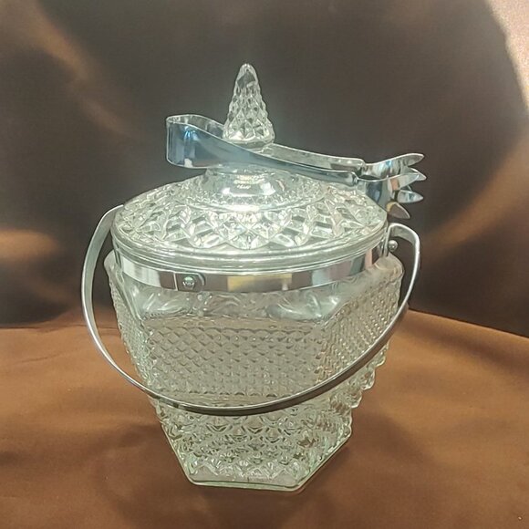 1960s Anchor Hocking Wexford Pressed Glass Cookie Jar, Ice Bucket - Picture 1 of 12